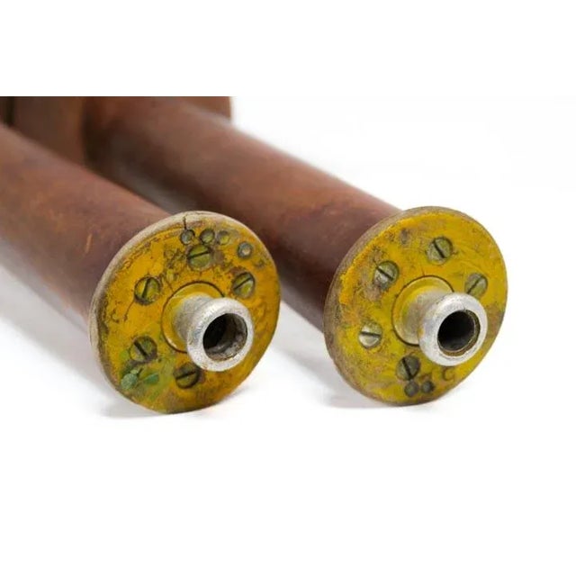 Coffee Factory Mill Spool Set of Two Yellow Ends For Sale - Image 8 of 10