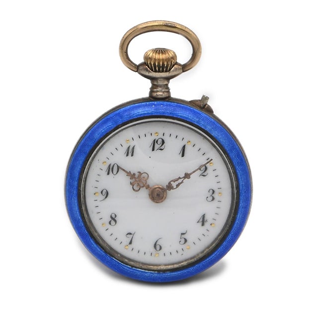 Metal Antique French Monachina Fob Watch in Enameled Silver, 1890s For Sale - Image 7 of 7