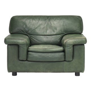 Lounge Armchair in Green Patinated Leather from Roche Bobois, 1970 For Sale
