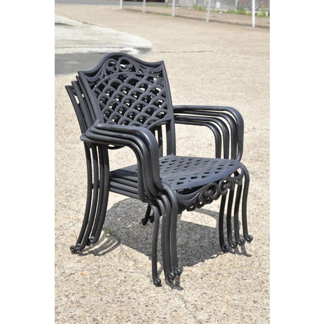Mediterranean Tuscan Mediterranean Black Aluminum Metal Garden Patio Dining Chair - Set of 4 For Sale - Image 3 of 12