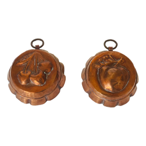 Antique Brass Pair of Baking Molds Cherries Apple