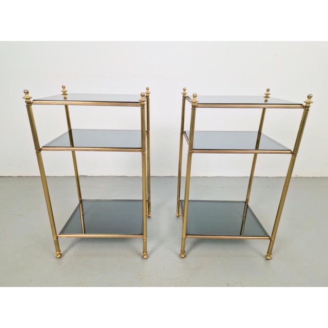 Mid-Century Modern 3-Tier Side Tables in Brass and Smoked Glass from Maison Jansen, 1960s, Set of 2 For Sale - Image 13 of 13