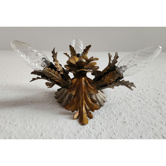 Vintage Florentine Silver-Plated and Gold-Plated 3-Light Ceiling or Wall Lamp from Banci Firenze, Italy, 1960s For Sale - Image 14 of 18