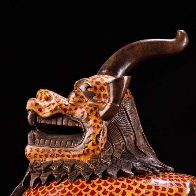 Late 20th Century Pair of Gilt Bronze Cloisonné Enamel Mythical Beast Incense Burners For Sale - Image 9 of 9