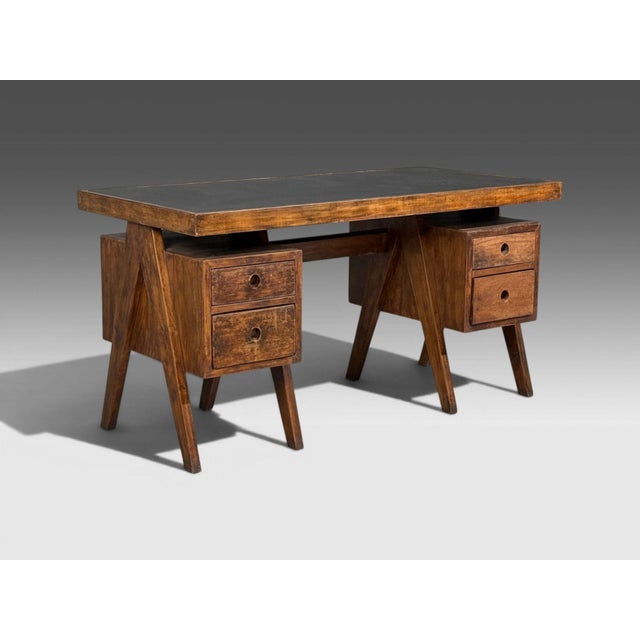 1960s Pierre Jeanneret, Rare Writing Desk, Teak, Leatherette, Chandigarh, India, 1960s For Sale - Image 5 of 14
