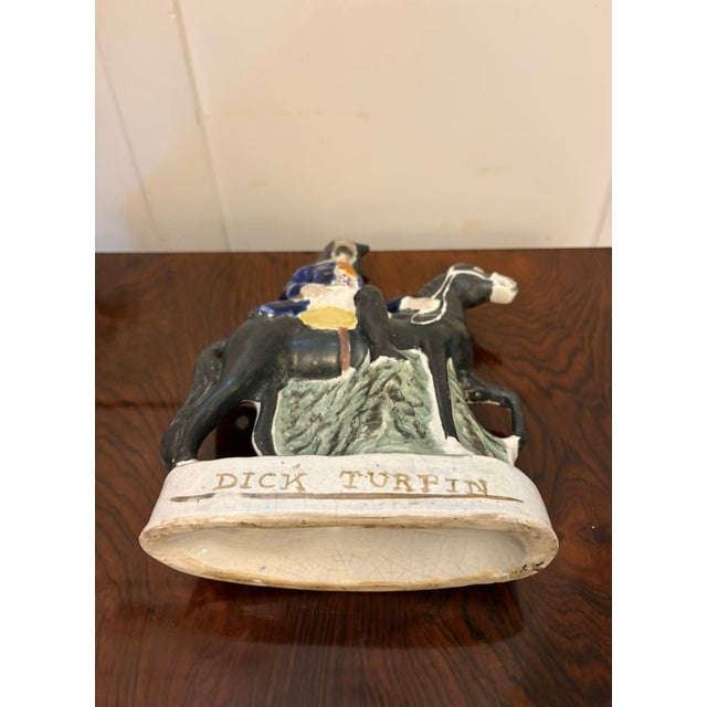 Black Antique Staffordshire Figure of Dick Turpin on Horseback, 1880 For Sale - Image 8 of 11