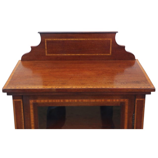Wood Antique Edwardian Inlaid Mahogany Display Cabinet or Bookcase, 1910s For Sale - Image 7 of 8