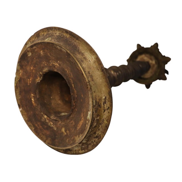 Large Antique Indian Brass Diya Samai Pooja Temple Oil Lamp, 1920s For Sale - Image 6 of 18