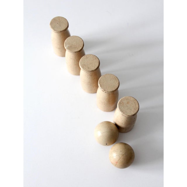 Vintage Wooden Milk Bottle Bowling Game Set For Sale - Image 4 of 8