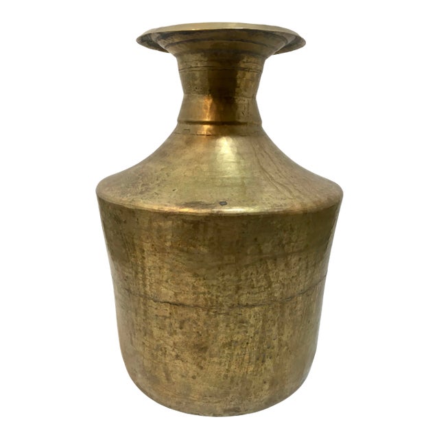 Large Solid Brass Antique Middle Eastern Artifact Vase For Sale