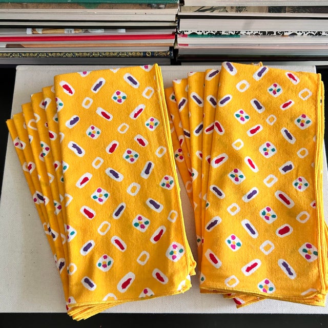 Textile Vintage 1980s Yellow Geometric Cotton Napkins, Set of 12 For Sale - Image 7 of 7