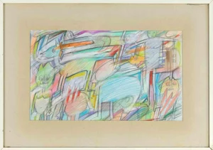 Claudio Bissattini, Colored Figures, Pastel Drawing, 20th Century