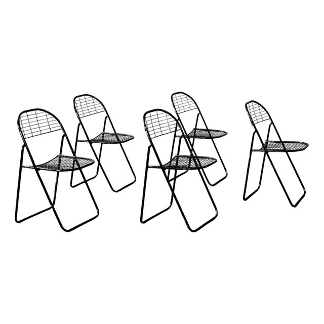 Vintage Swedish Black Metal Åland Chairs by Niels Gammelgaard for Ikea, 1980s, Set of 5 For Sale