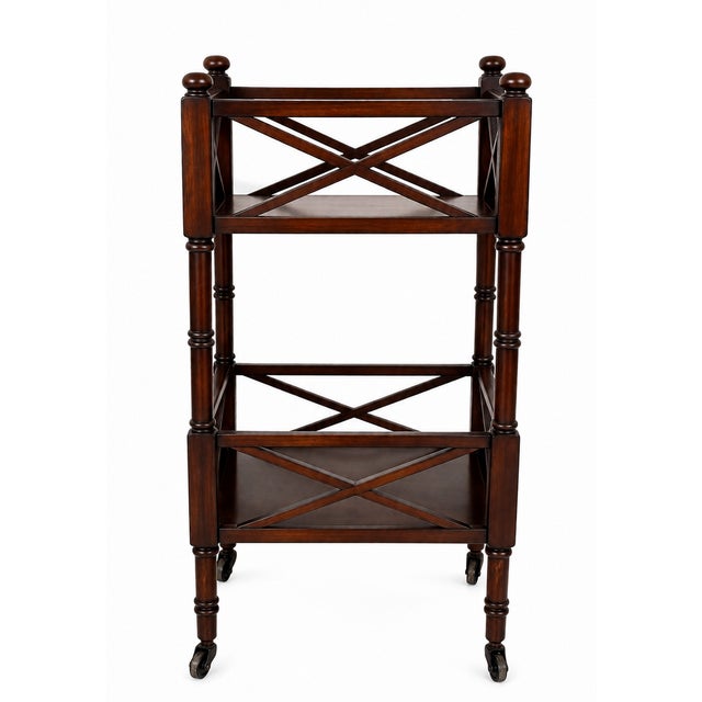 Traditional Two-Tier Plantation Cherry Side Table With Casters & Fretwork Detail For Sale - Image 4 of 6