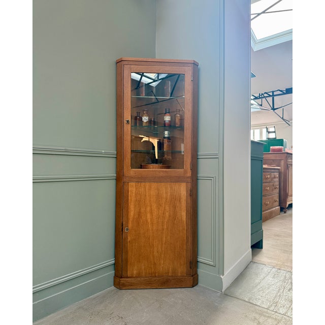 1950s Vintage Oak Corner Cabinet with Glass Front, 1950s For Sale - Image 5 of 11