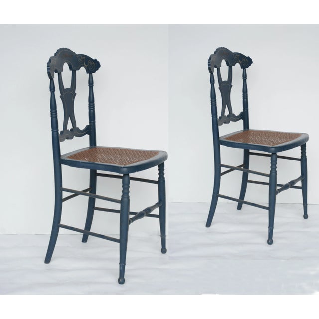 Traditional A Pair Vintage Blue Painted Design Side Chair For Sale - Image 3 of 9