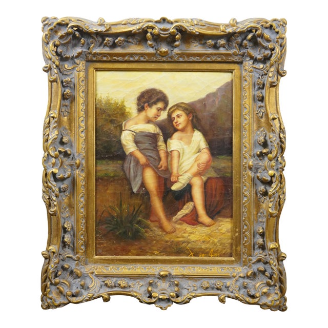 Late 20th Century At the Edge of the Brook Oil Painting After William-Adolphe Bouguereau 24" For Sale