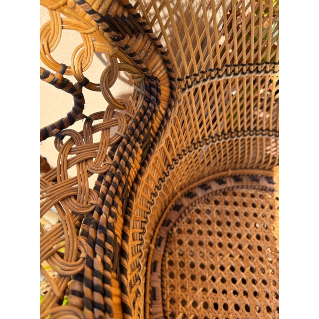 1970s Iconic 1970s Vintage Emmanuelle Wicker Rattan Peacock Chair For Sale - Image 5 of 12