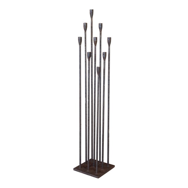 Mid-20th Century Forged Iron Nine-Light Candle Holder in the Manner of Harry Bertoia For Sale