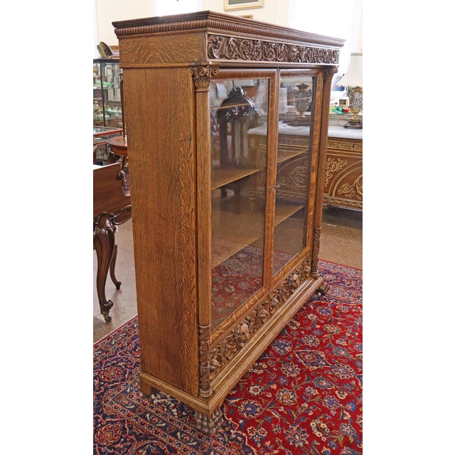 Late 19th Century Late 19th Century Figural Carved Tiger Oak China Cabinet by Aj Johnson Chicago For Sale - Image 5 of 15