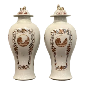 Early 19th Century Chinese Export Porcelain American* Market Landscape Vases & Covers - A Pair