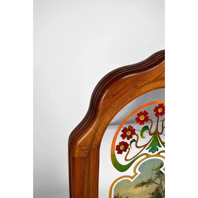 Glass Art Nouveau Mirror with Bucolic Painted Scene, 1900s For Sale - Image 7 of 18