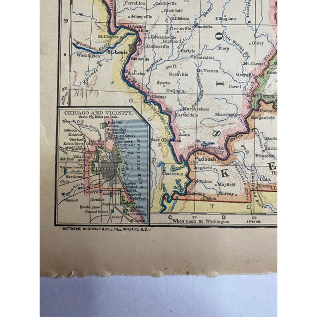 American 1883 Antique Illinois, Indiana, Ohio, Kentucky State Map For Sale - Image 3 of 6