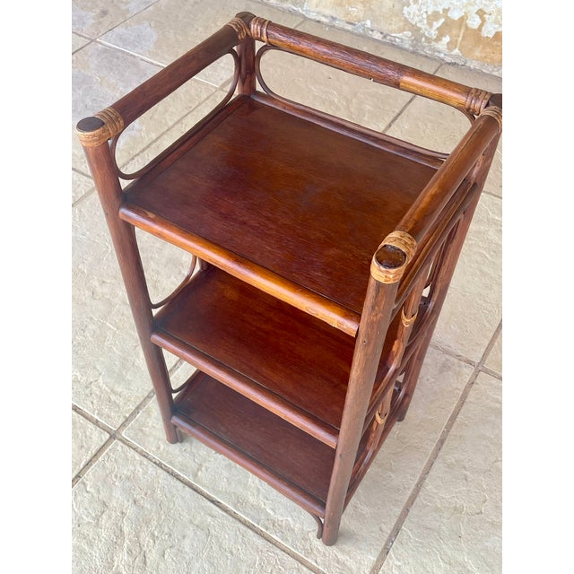 Wood Vintage Bamboo and Rattan Three-Tier Bookcase, 1960s For Sale - Image 7 of 18