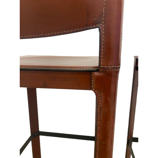 Matteo Grassi Pair of Red Italian Leather Stools- 1980s- Counter Height For Sale - Image 12 of 18