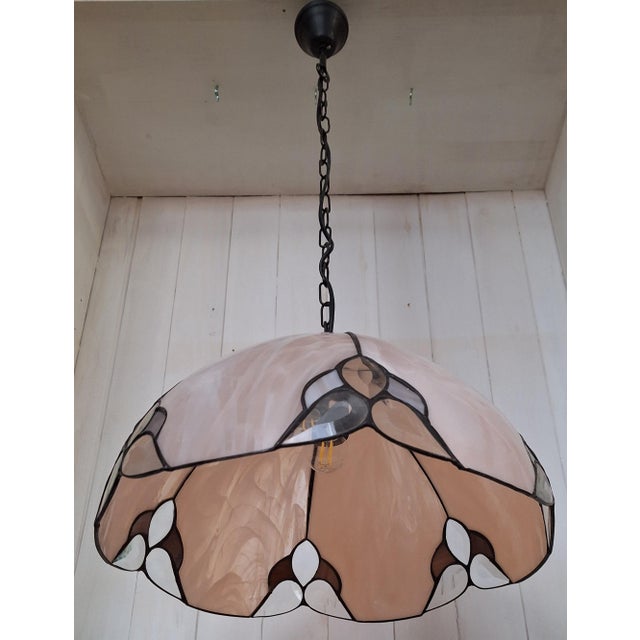 Vintage Pendant Lamp with Pink Marbled Glass Shade, 1990s For Sale - Image 6 of 7