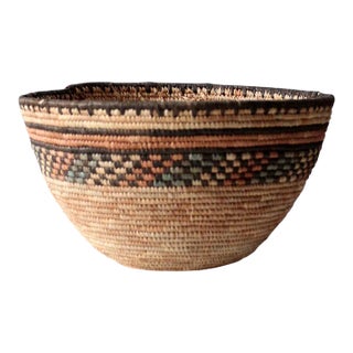 Vintage Woven Basket Bowl For Sale