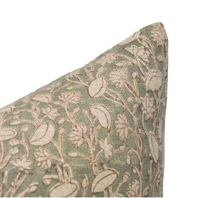 Throw Pillow Cover Designer Collection of Hand Block Printed Thick Linen 14x14 Inch- Pista For Sale - Image 4 of 5
