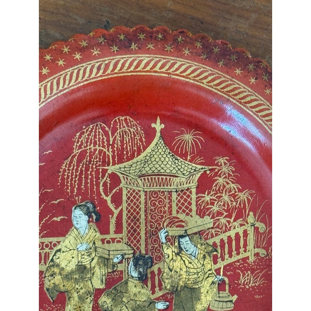 Red and Gilt Papier Mache Wine Coaster For Sale - Image 4 of 6