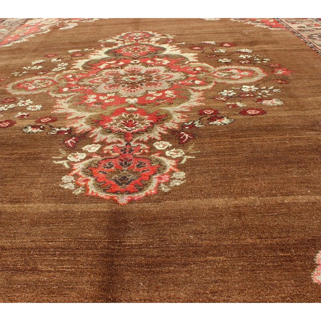 Mid 20th Century Mid 20th Century Vintage Turkish Rug With Unique Colors in Brown Taupe Green and Gray For Sale - Image 5 of 8