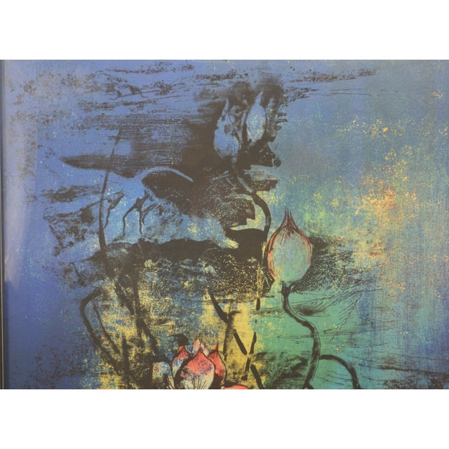Abstract Hoi Lebadang Original Floral Still Life in Blue Lithograph Signed #D For Sale - Image 3 of 6