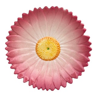 19th Century French Majolica Pink Daisy Plate Delphin Massier For Sale