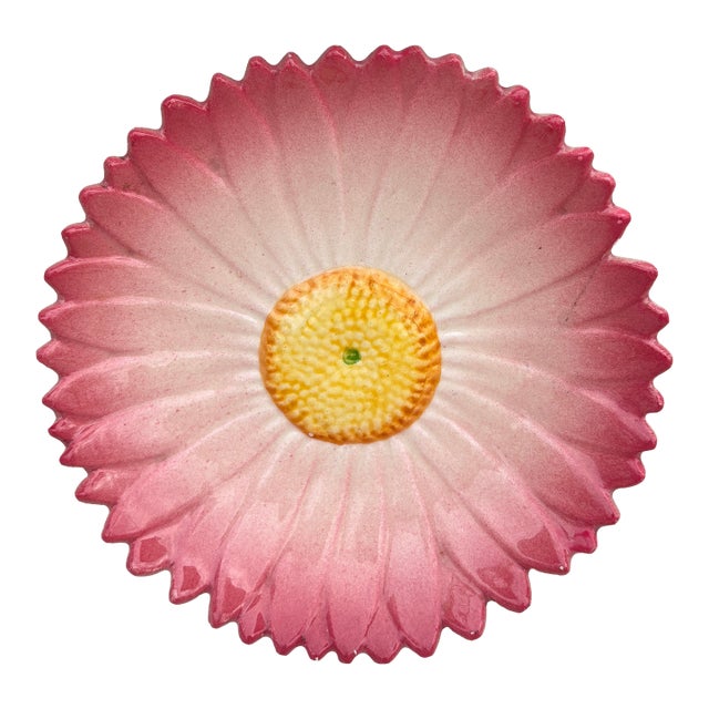 19th Century French Majolica Pink Daisy Plate Delphin Massier For Sale