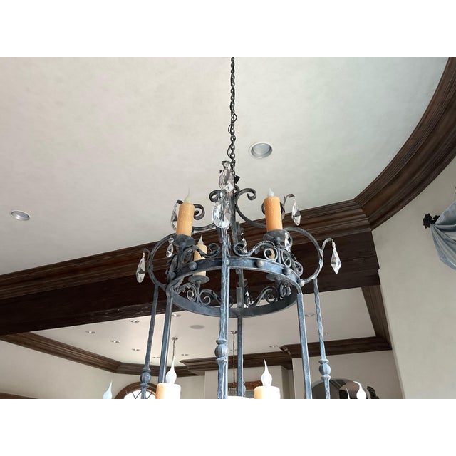 Vintage Wrought Iron and Crystal Chandelier by Ashore Lighting For Sale - Image 9 of 17