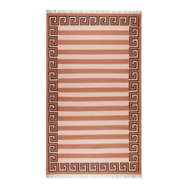 Part & Parcel Goods Wool Stripe Rug, 8' x 10', Bisque, Topaz and Chocolate For Sale