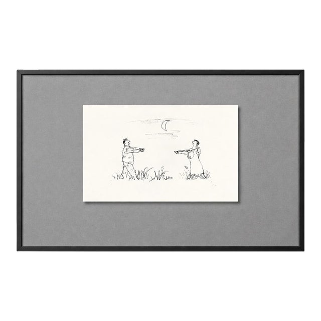 Mid 20th Century Couple Rushing to Embrace — William Steig Figurative Study No. 1, Float Mounted Print, Gallery Framed (20” X 30”) For Sale