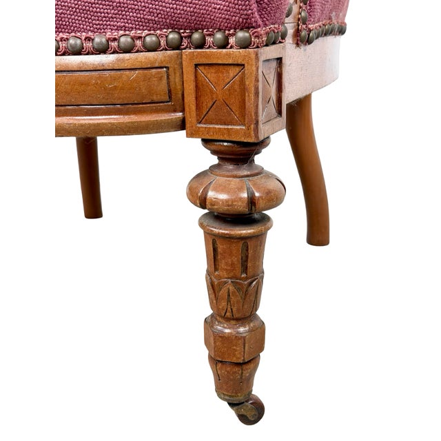 Wood Vintage Renaissance Revival Carved Armchair With Burgundy Floral Upholstery For Sale - Image 7 of 18