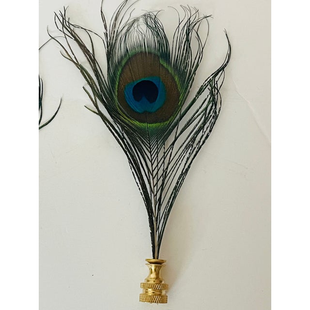 1970s 1970s Fab Peacock Feathers Pair of Lamp Finials For Sale - Image 5 of 5