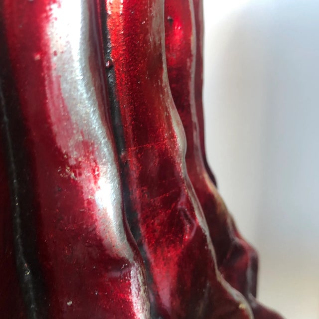 Ceramic 1990s Italian Tall Vase Featuring a Contemporary Design and a Crimson Red Finish. - a Pair For Sale - Image 7 of 13