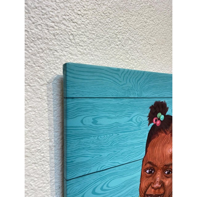 Figurative Cheeese by Joseph Idowu | Acrylic on canvas Portrait of a smiling girl with pigtails. For Sale - Image 3 of 4