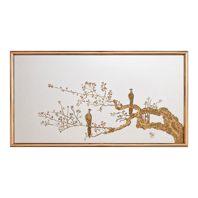 Sebet Silverman for Nurre Mirror Co. Model 4474c Large Chinoiserie Églomisé Wall Mirror For Sale