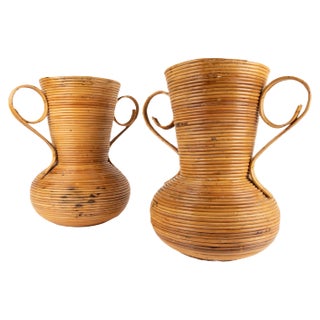 Rattan Amphorae or Vases from Vivai Del Sud, Italy, 1960s, Set of 2 For Sale