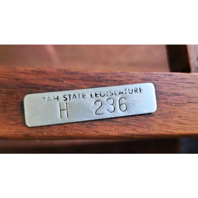 Brown Antique Wooden Jury Chairs Utah State Legislature - Set of 2 Tagged & Numbered For Sale - Image 8 of 12