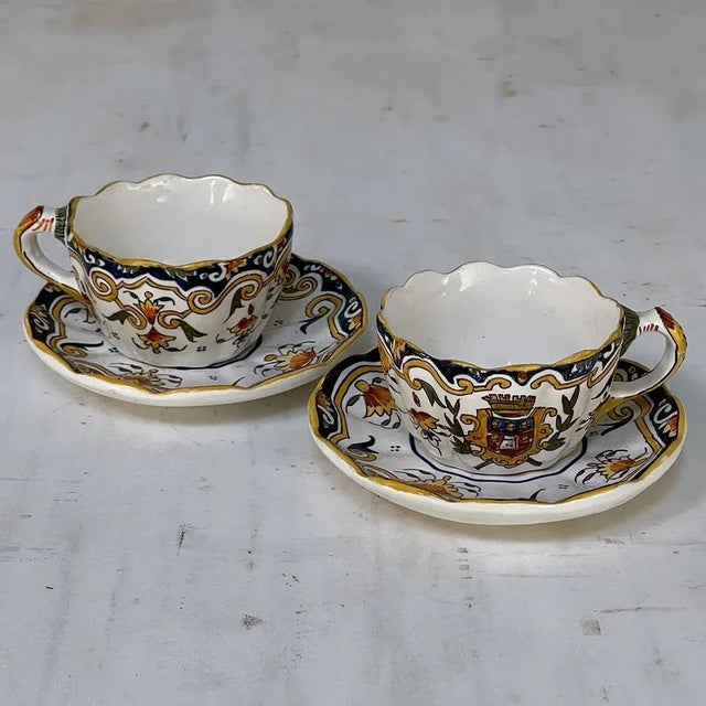 19th Century French Faience 8 Piece Hand-Painted Tea Service For Sale - Image 4 of 13
