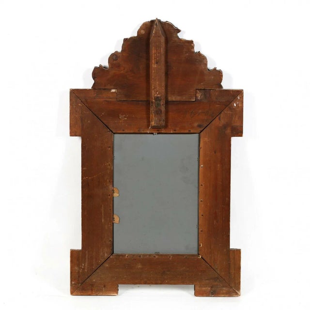 Traditional 1800s Antique Continental Repousse Brass Mount Pine Mirror For Sale - Image 3 of 5