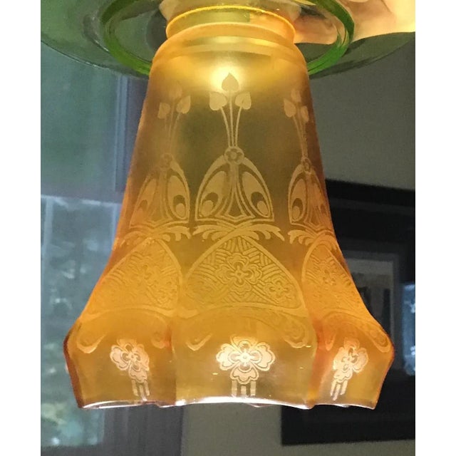Victorian Mid 20th Century French Art Deco Amber Etched Glass Lamp Shade For Sale - Image 3 of 8